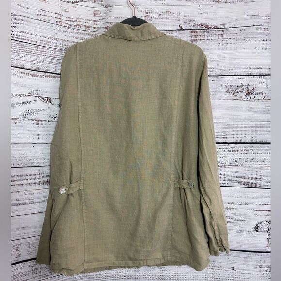 Cut loose Top womens Size XL button up linen shirt olive green Tunic minimalist - Picture 3 of 10